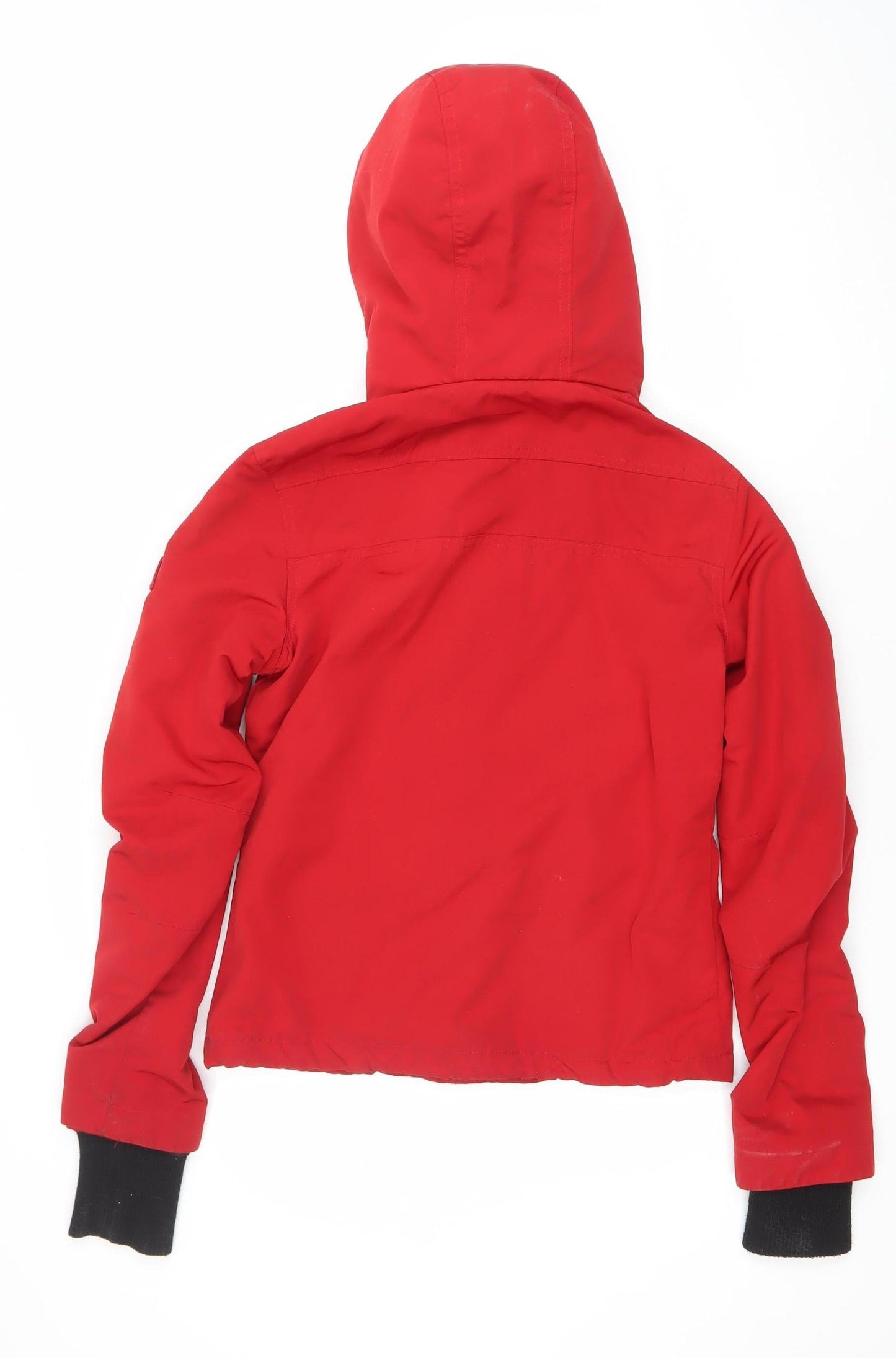Superdry Women Red Hooded Parka Jacket Size 6 Short Softshell Zip