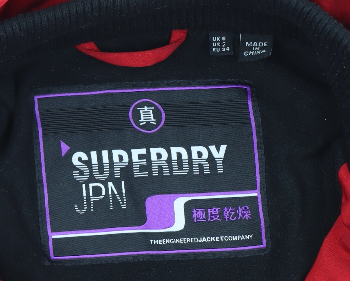 Superdry Women Red Hooded Parka Jacket Size 6 Short Softshell Zip