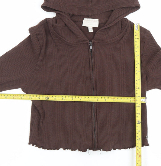 Pull&Bear Teens Brown Ribbed Full Zip Hoodie Women's XL Casual
