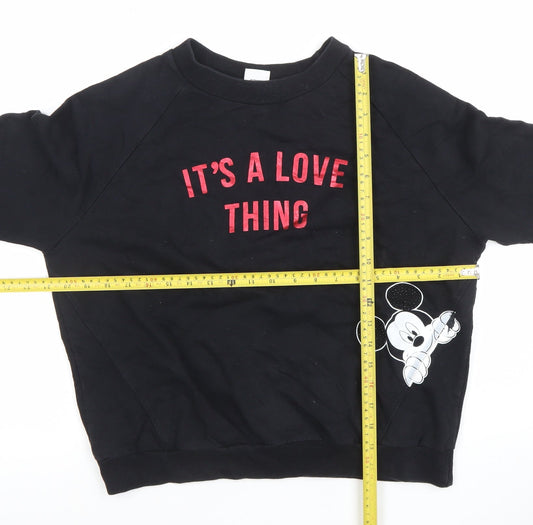 Disney Women Black Mickey Mouse Slogan Pullover Sweatshirt S