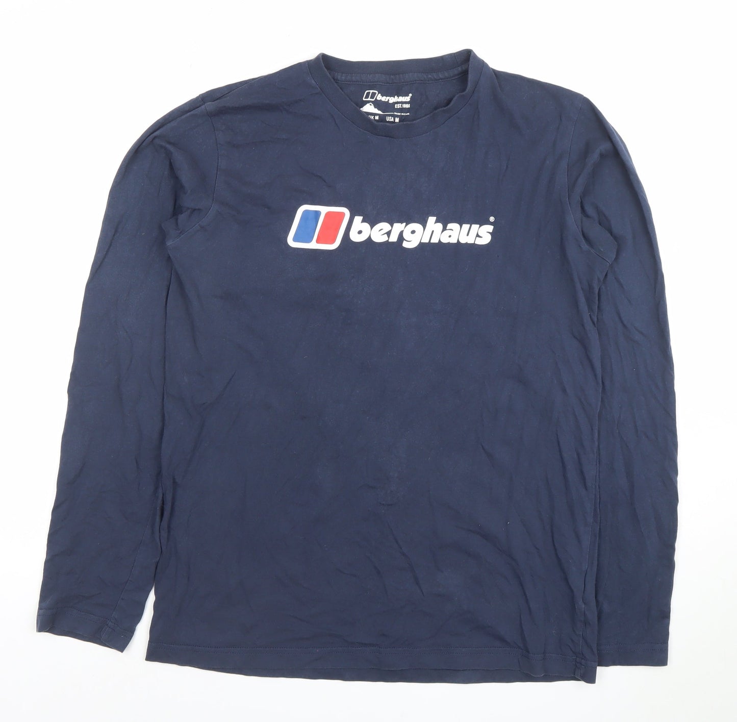 Berghaus Men's Blue Long Sleeve Cotton Logo T-Shirt Size M