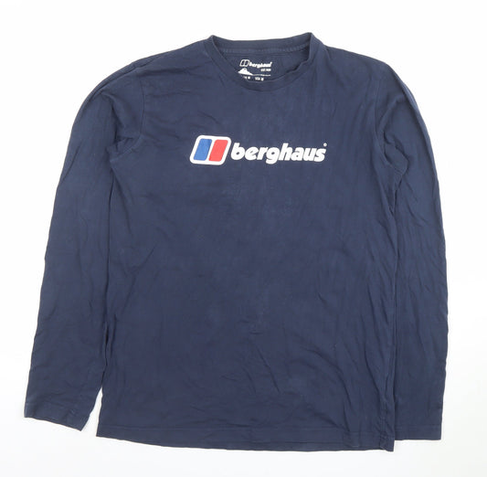 Berghaus Men's Blue Long Sleeve Cotton Logo T-Shirt Size M