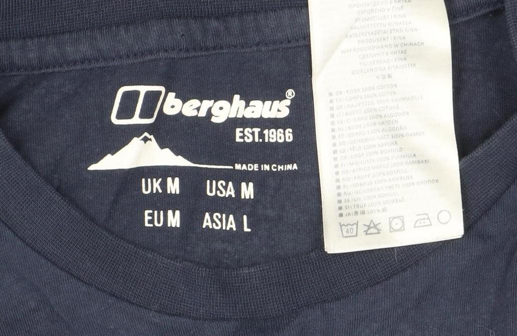 Berghaus Men's Blue Long Sleeve Cotton Logo T-Shirt Size M
