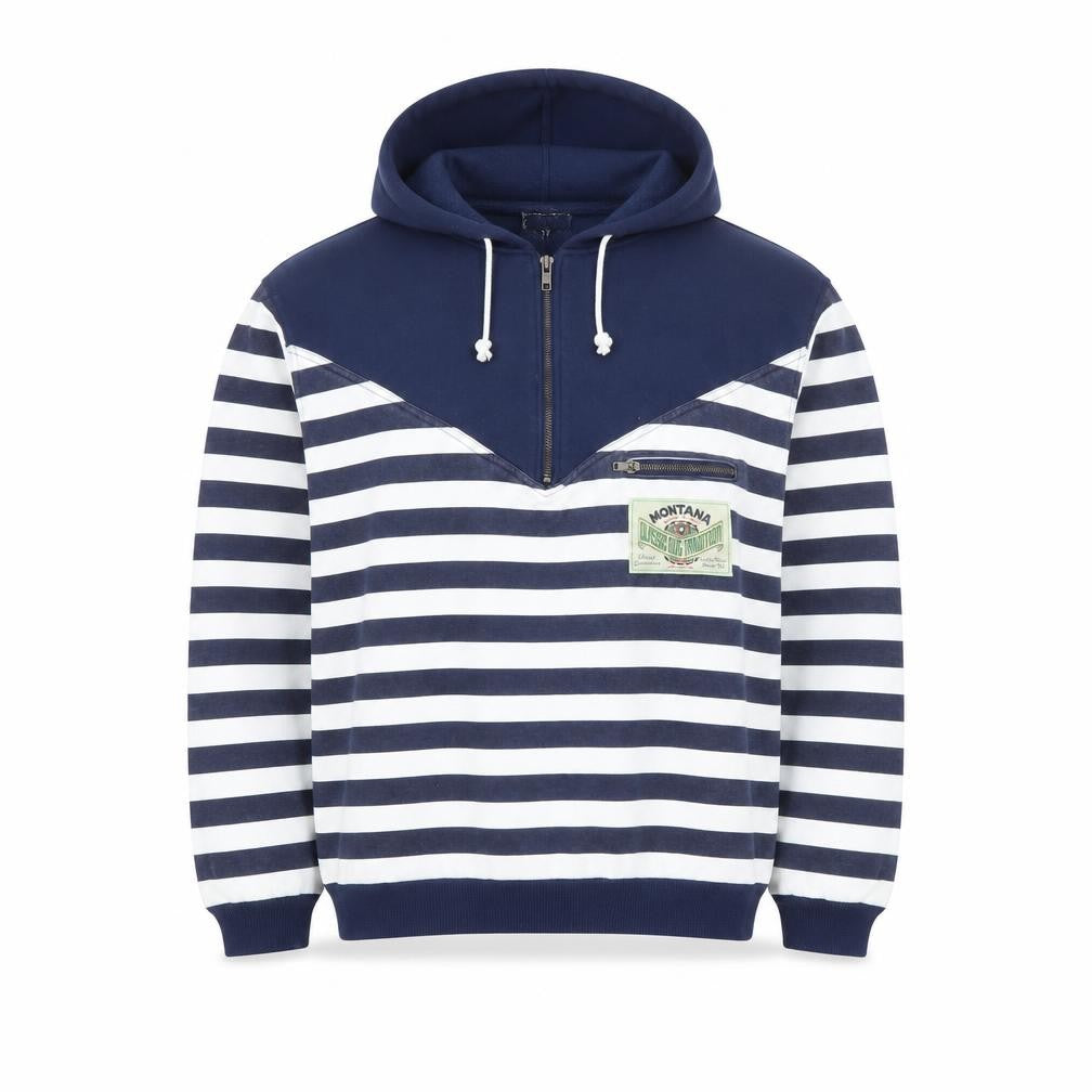 Montana Men's Blue Striped Half Zip Pullover Hoodie Size M