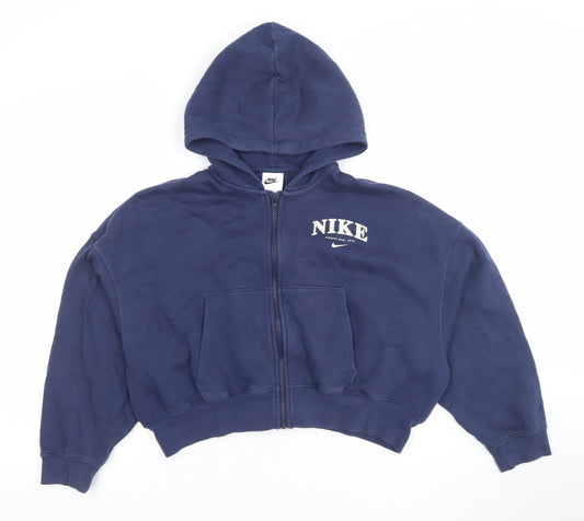 Nike Girls Blue Full Zip Hoodie M 137-146cm Logo Athletic Dept 1972 Fleece