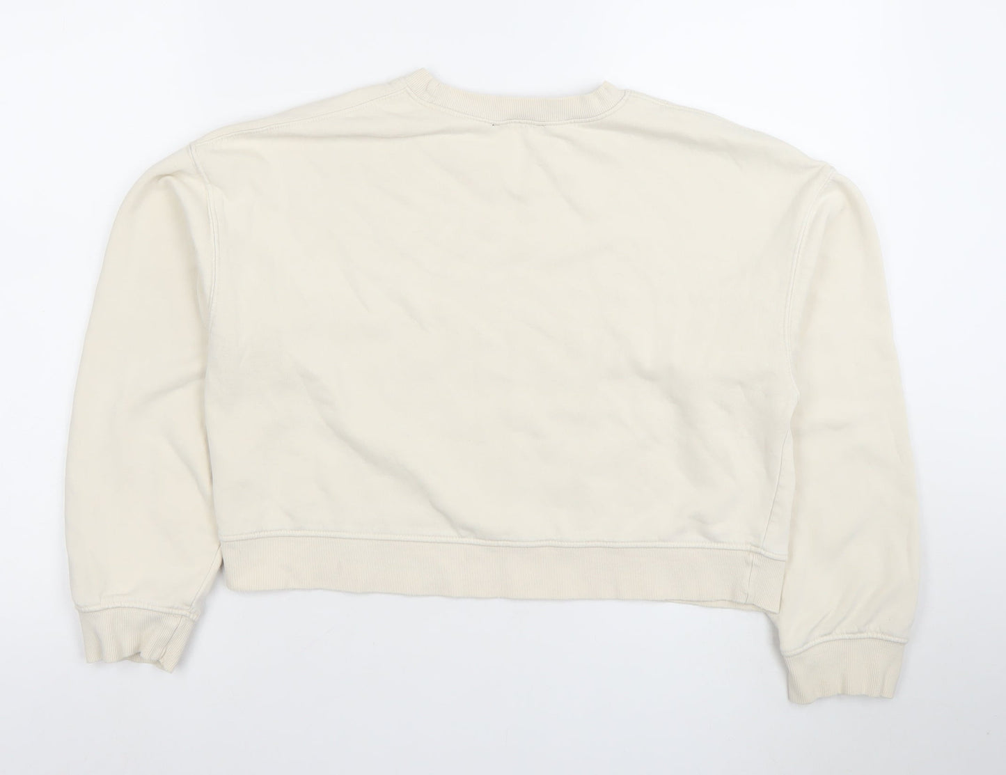 Zara Women Beige Crew Neck Pullover Sweatshirt Size S Cotton Blend