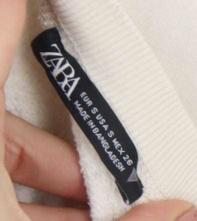 Zara Women Beige Crew Neck Pullover Sweatshirt Size S Cotton Blend
