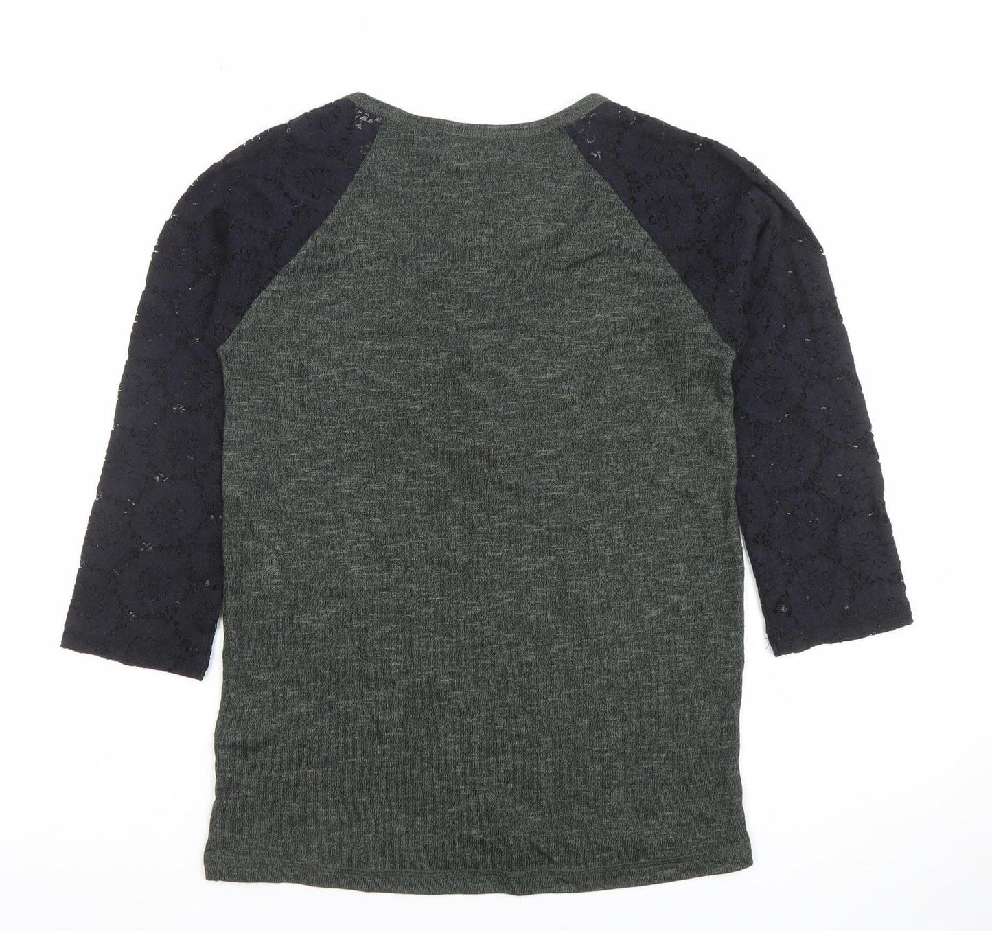 Superdry Women's Green Raglan 3/4 Sleeve Button-Up Jersey Top S