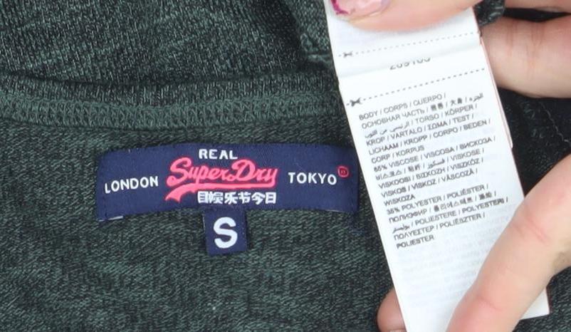 Superdry Women's Green Raglan 3/4 Sleeve Button-Up Jersey Top S