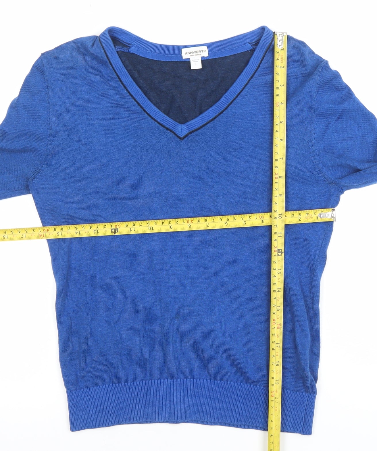 Ashworth Women's Blue V-Neck Cotton Knit Jumper Size S
