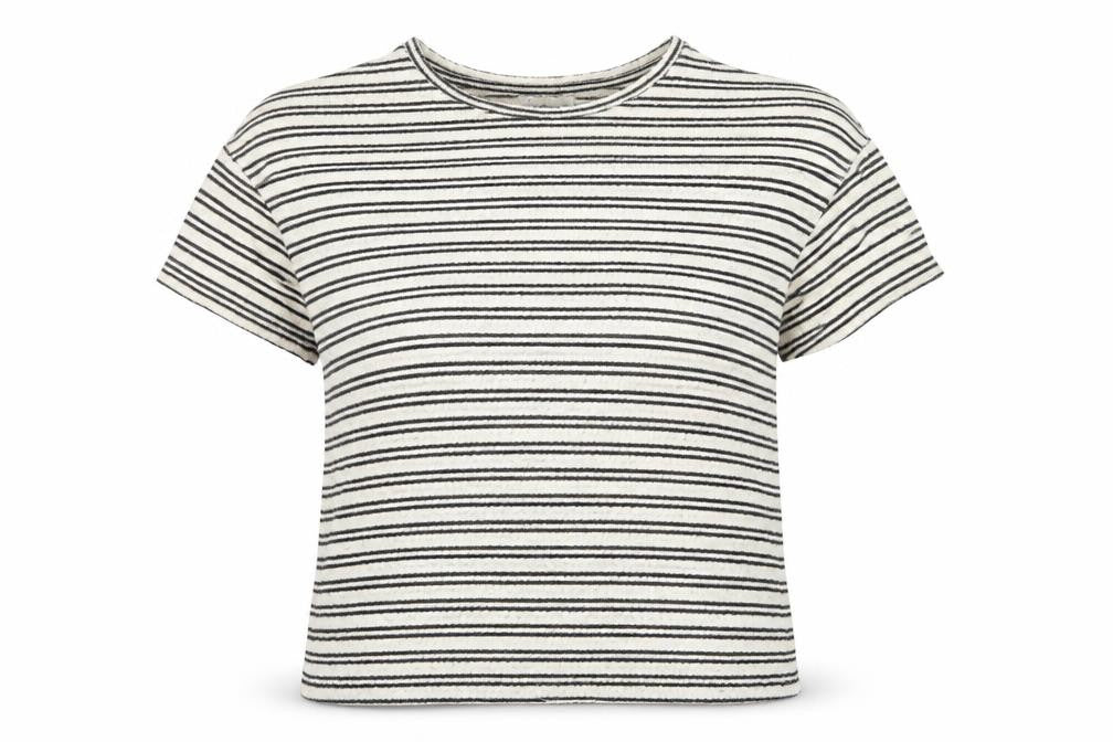Papaya Women Black Striped Short Sleeve Cotton Blend T-Shirt Size 14