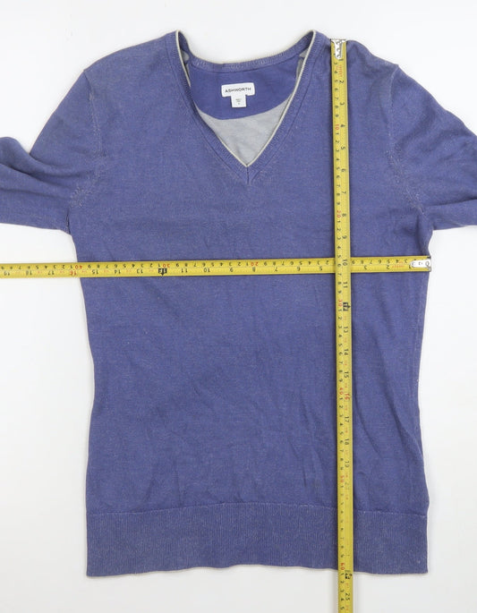 Ashworth Women's Blue V-Neck Cotton Pullover Jumper Size S