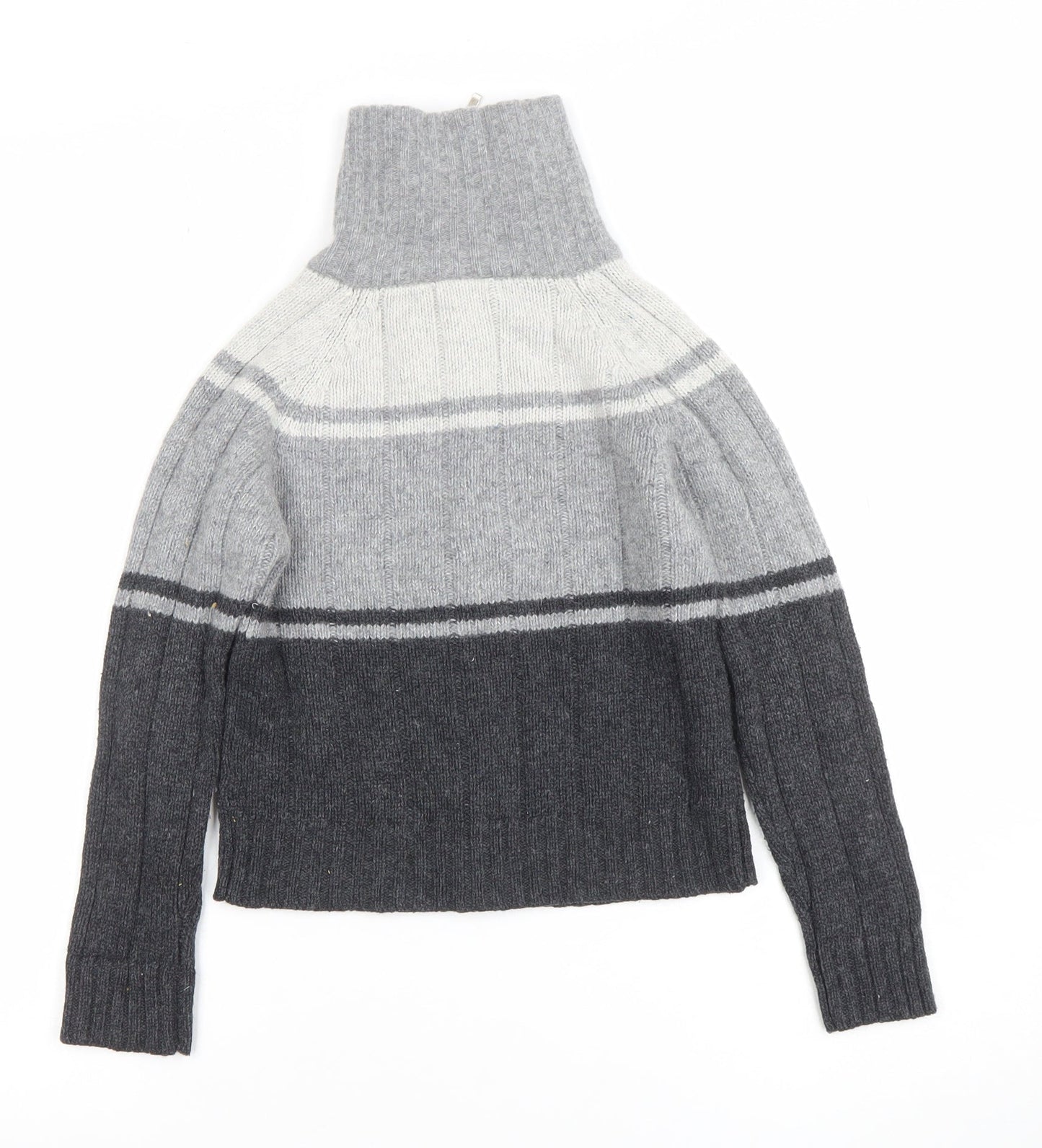 Chevignon Boys Grey Wool Full Zip Roll Neck Jumper Size 6