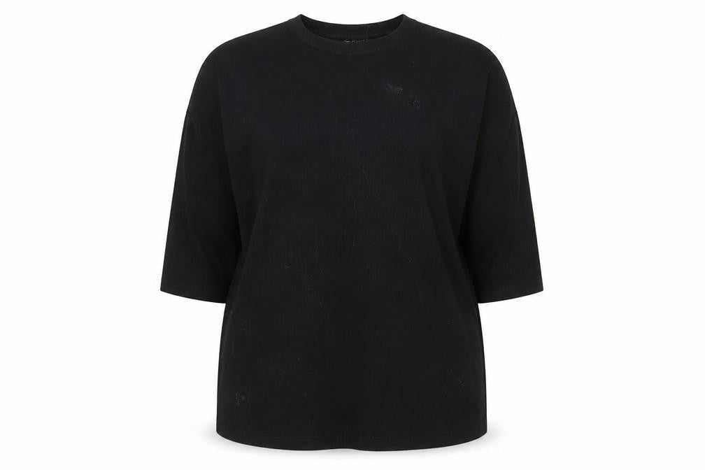 Front view of ASOS Women’s Black Jersey 3/4 Sleeve Relaxed Fit T-Shirt, size UK 16