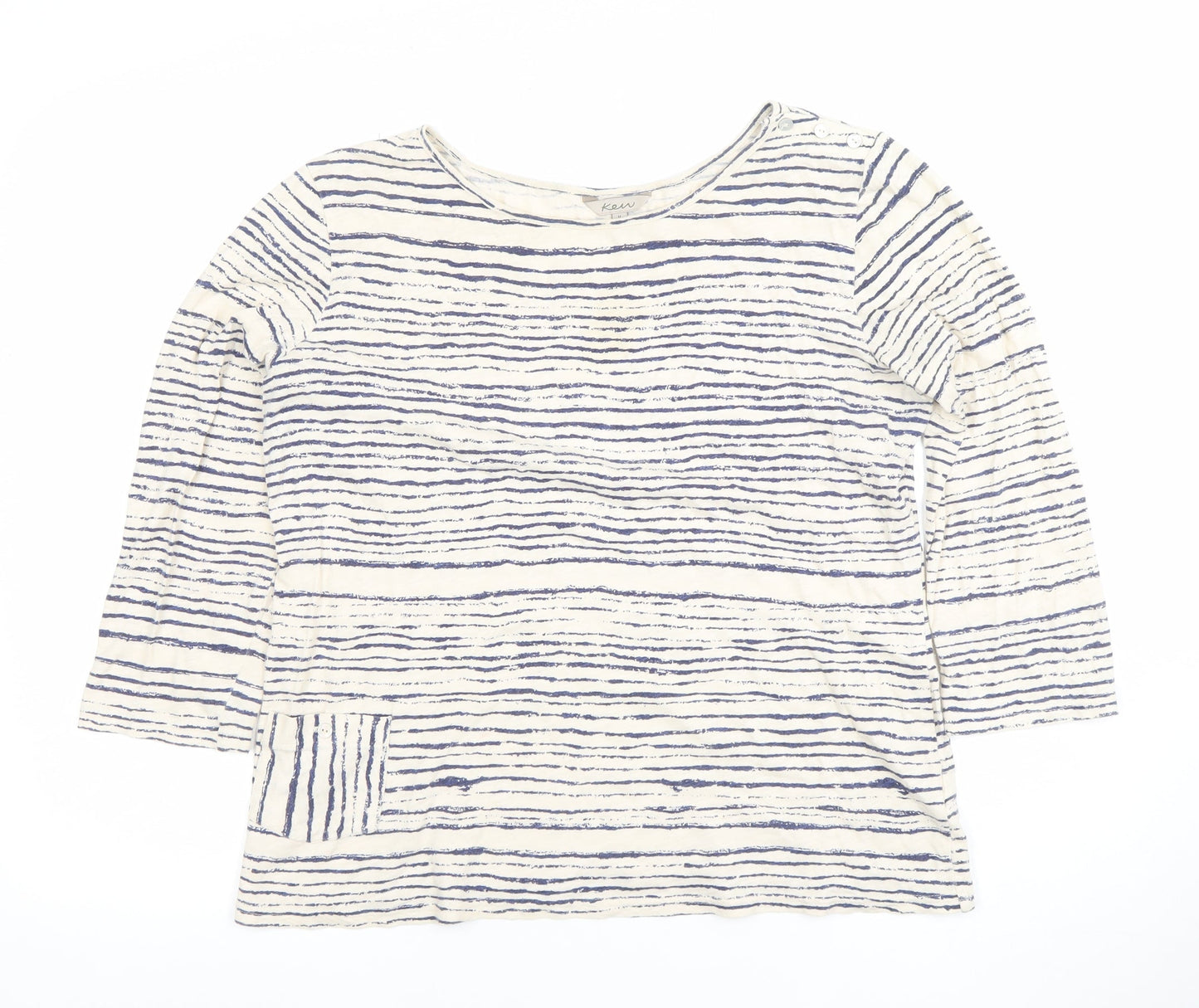 Kew Women’s White Blue Striped 3/4 Sleeve Cotton Jersey Top UK 12