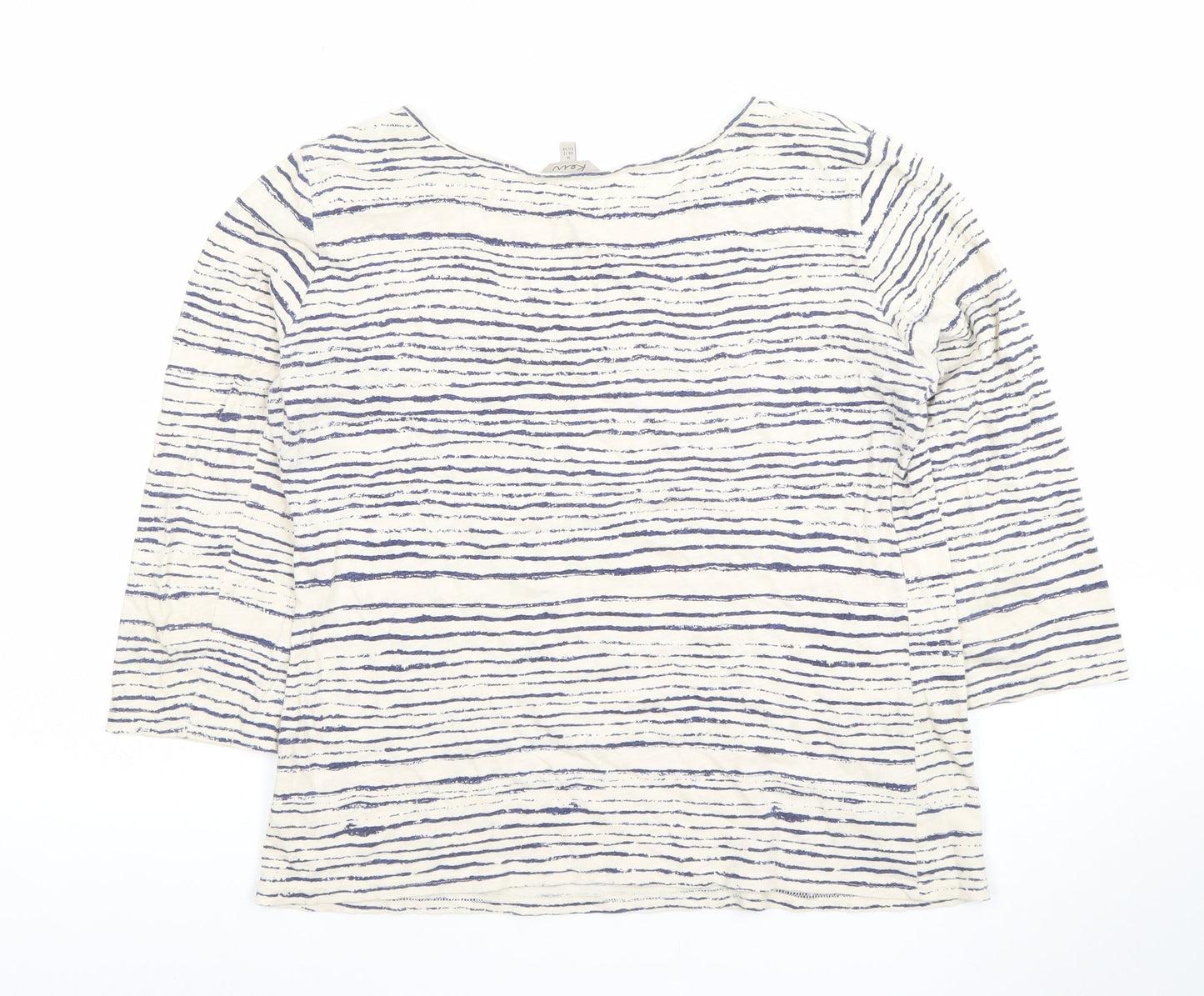 Kew Women’s White Blue Striped 3/4 Sleeve Cotton Jersey Top UK 12