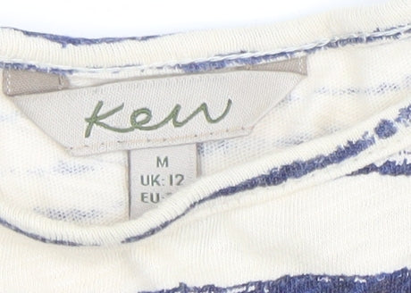 Kew Women’s White Blue Striped 3/4 Sleeve Cotton Jersey Top UK 12