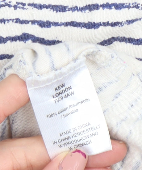 Kew Women’s White Blue Striped 3/4 Sleeve Cotton Jersey Top UK 12