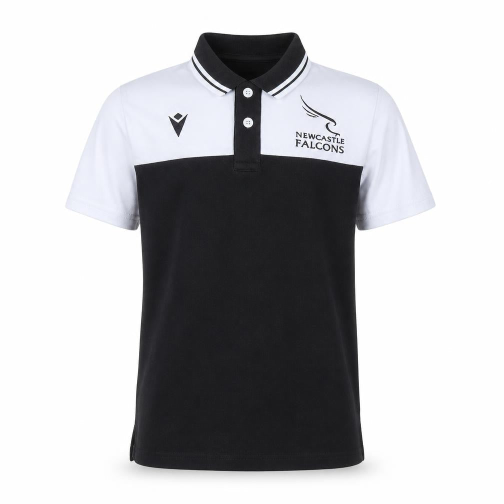 Macron Boys Black Polo Shirt XXS Newcastle Falcons Rugby Top