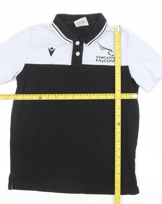 Macron Boys Black Polo Shirt XXS Newcastle Falcons Rugby Top