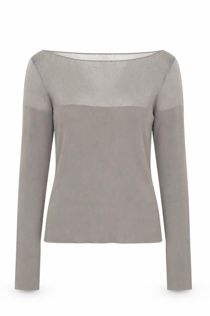 ZARA Women’s Grey Knit Slim Fit Boat Neck Long Sleeve Blouse Size S