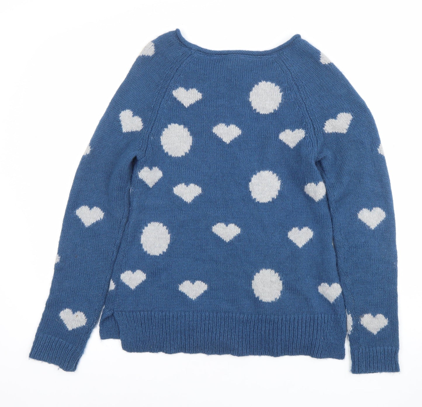 White Stuff Womens Blue Heart Wool Blend Pullover Jumper Size 8