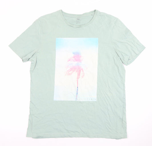 Marks and Spencer Men's Green California Graphic Regular Fit T-Shirt L