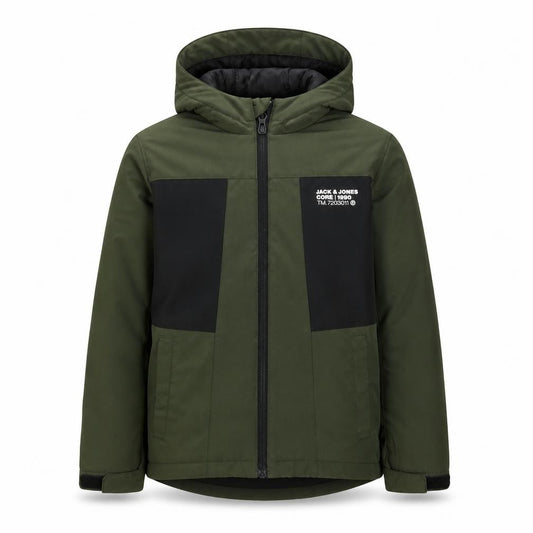 Jack & Jones Boys Green Colourblock Hooded Puffer Jacket 8 Years