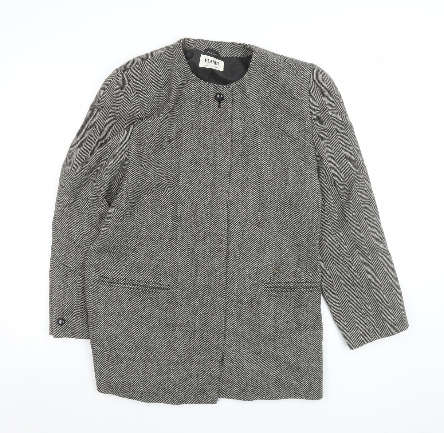 Planet Women Grey Wool Herringbone Long Blazer Jacket Size 14