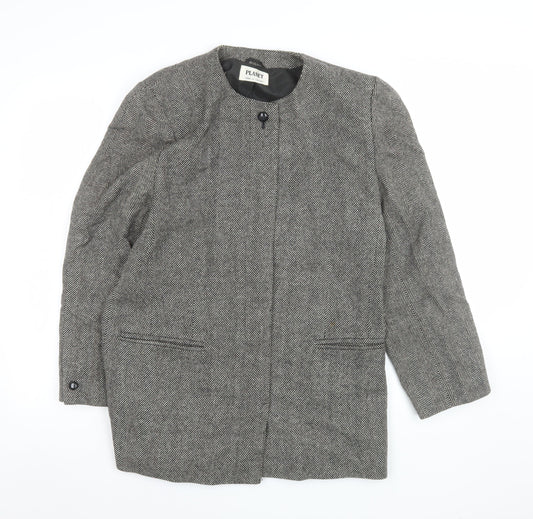 Planet Women Grey Wool Herringbone Long Blazer Jacket Size 14
