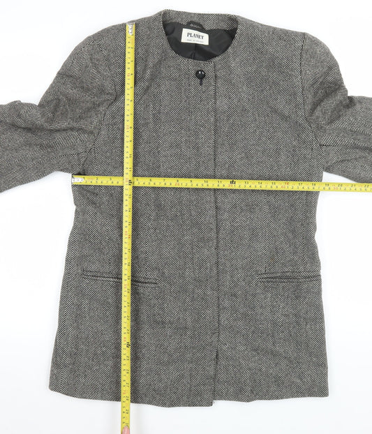 Planet Women Grey Wool Herringbone Long Blazer Jacket Size 14
