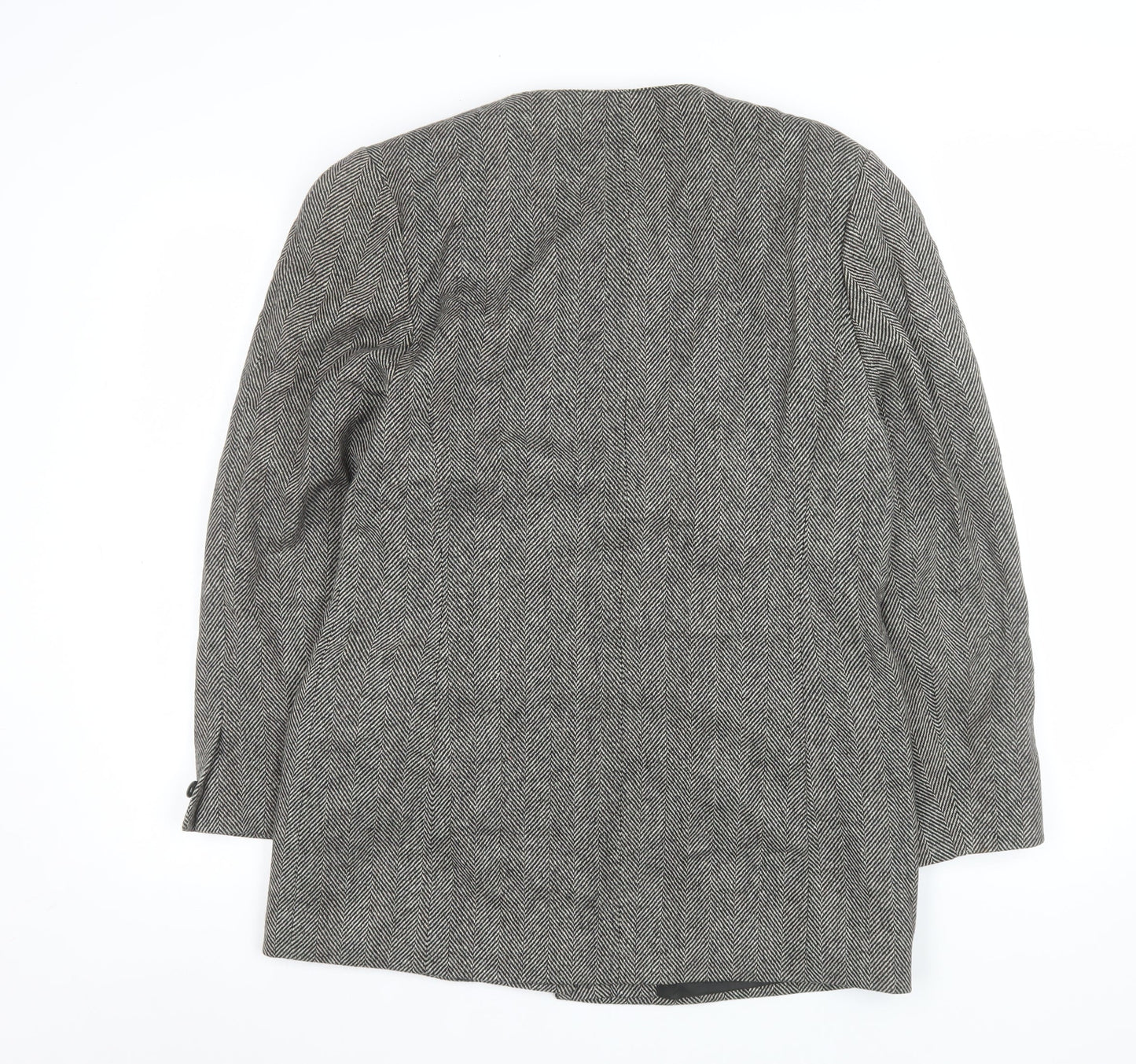 Planet Women Grey Wool Herringbone Long Blazer Jacket Size 14