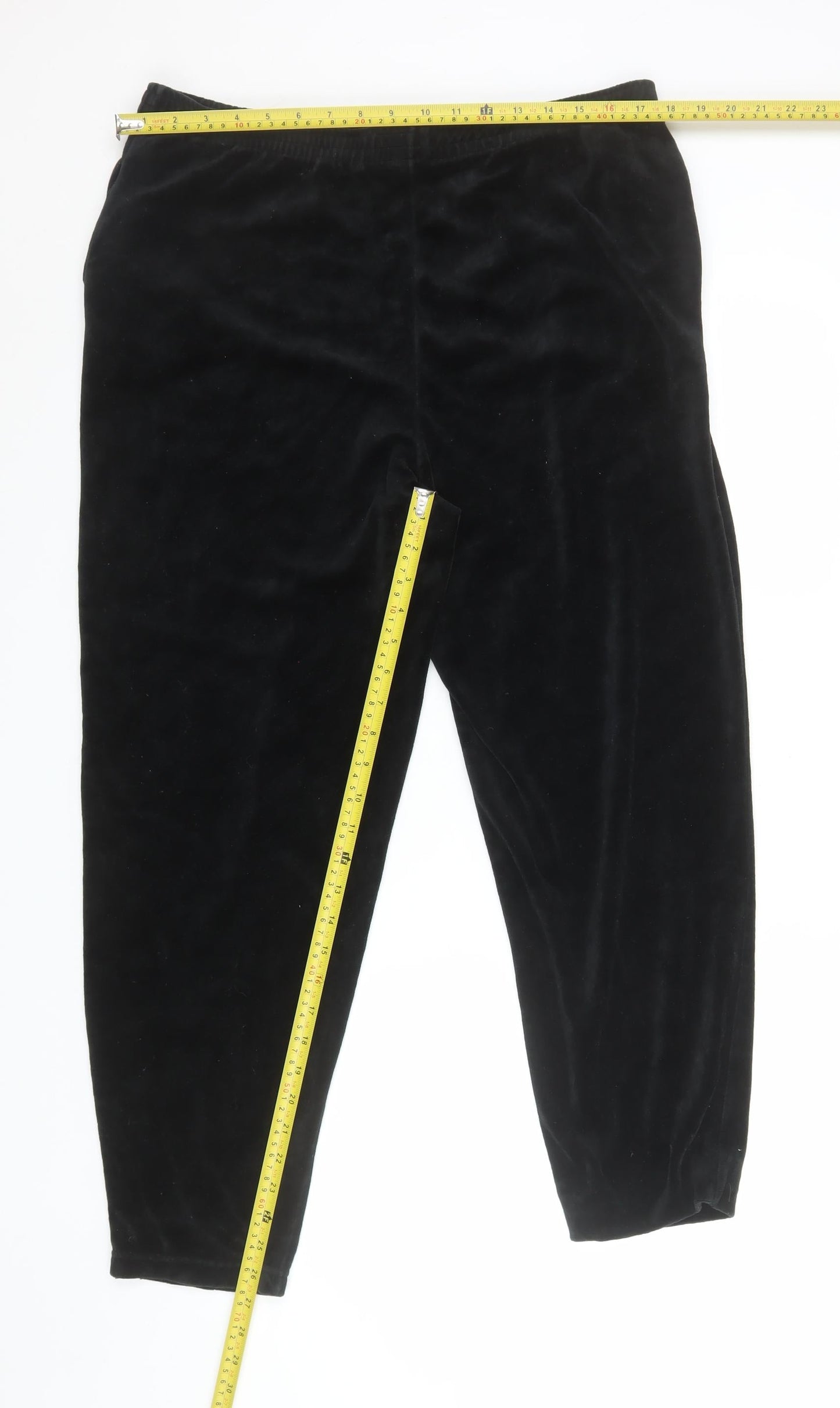 Robinsons Womens Black Velvet Cotton Blend Regular Fit Leggings Size 14