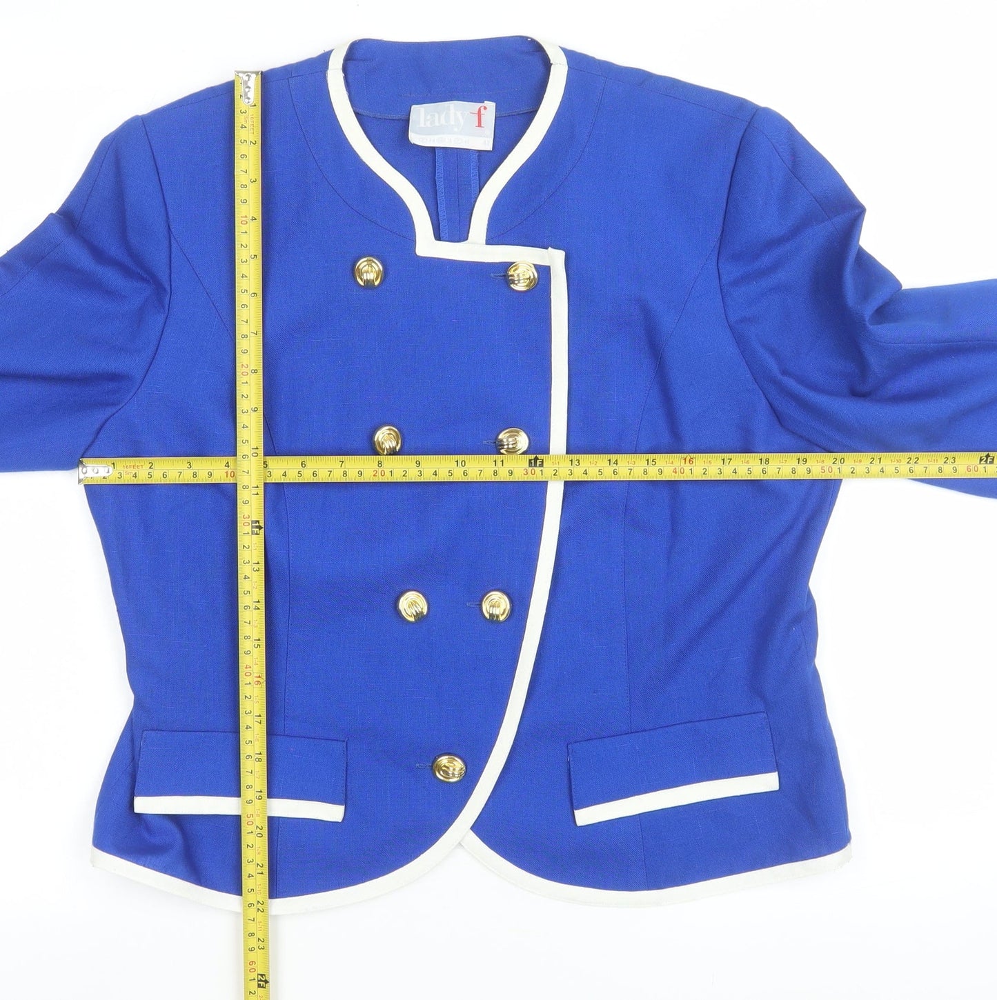 Lady F Women's Blue Double-Breasted Suit Jacket Size 14
