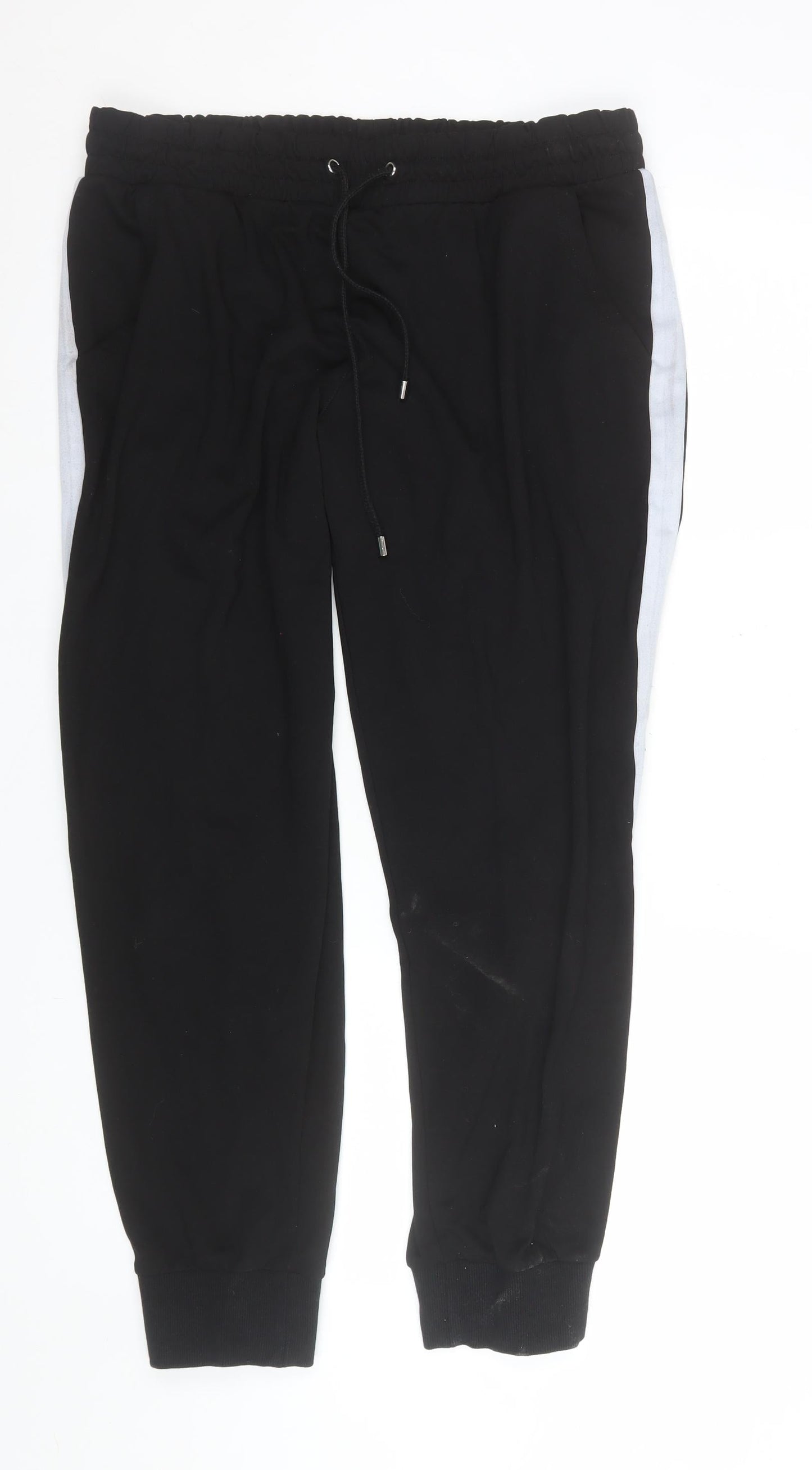 C&A Men's Black Jogger Trousers L Woven Viscose Blend Side Stripe