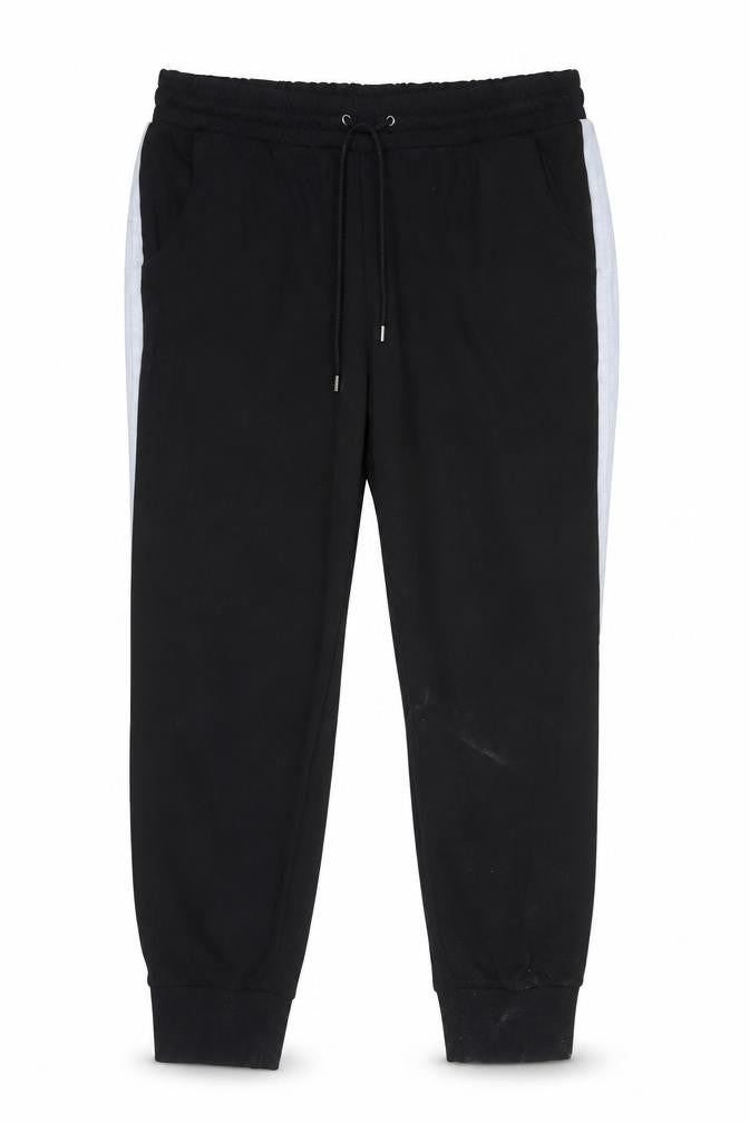 C&A Men's Black Jogger Trousers L Woven Viscose Blend Side Stripe