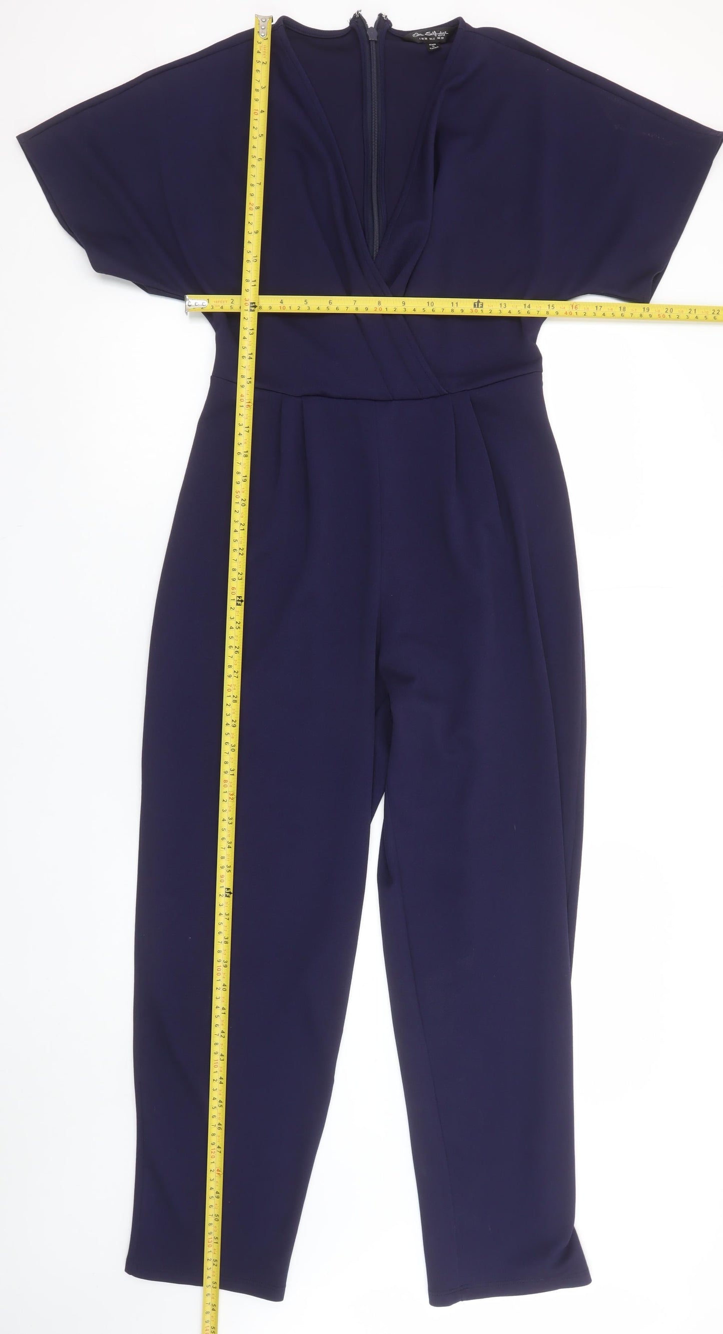 Miss Selfridge Women Navy Blue Wrap Jumpsuit Size 10 Short Sleeve Zip Back