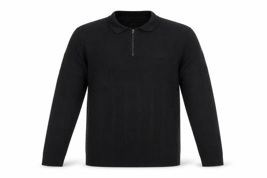 River Island Men's Black Long Sleeve 1/4 Zip Polo Shirt Size M