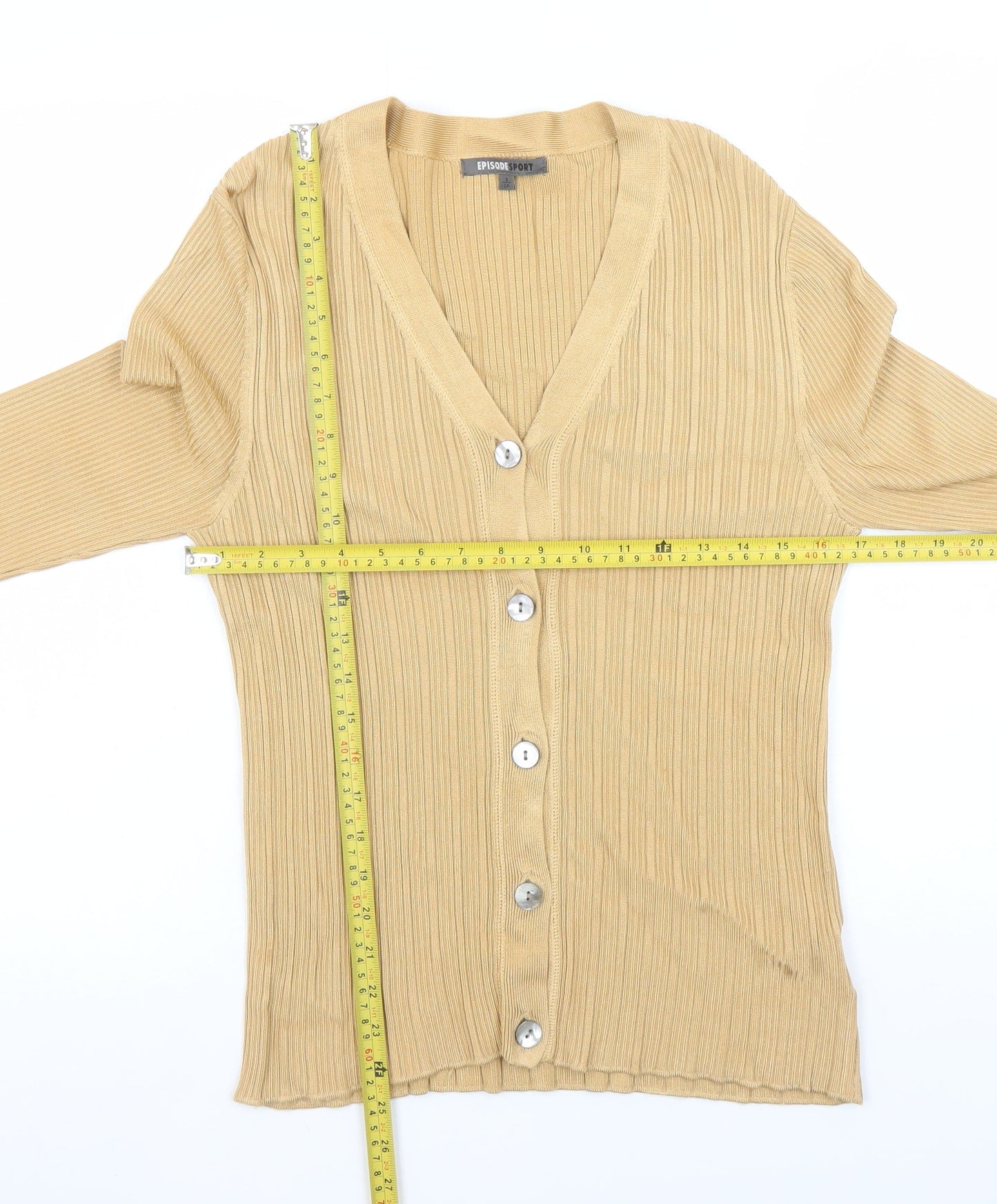 Episode Sport Women's Beige V-Neck Ribbed Knit Long Sleeve Cardigan Size S