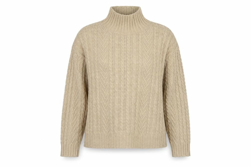 Marks and Spencer Womens Beige Cable-Knit Roll Neck Jumper L