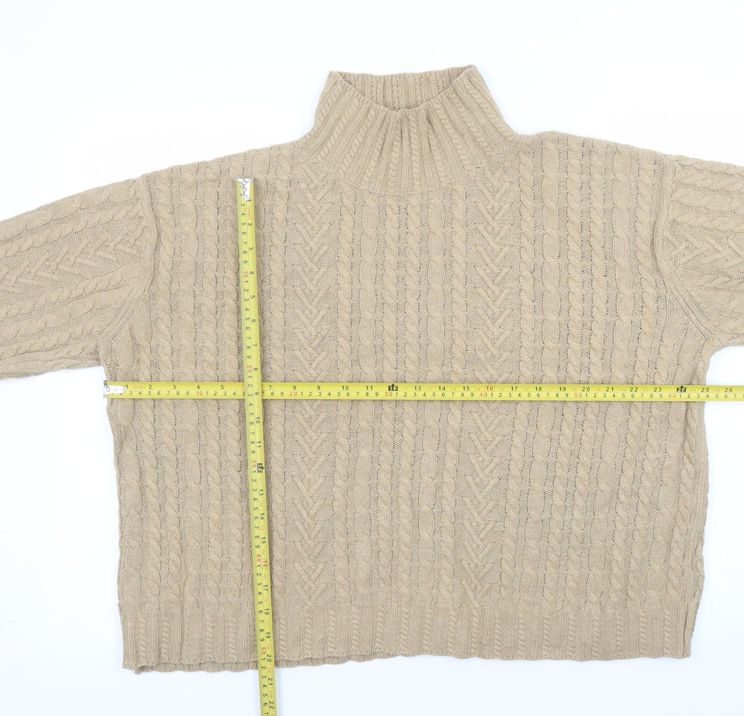Marks and Spencer Womens Beige Cable-Knit Roll Neck Jumper L