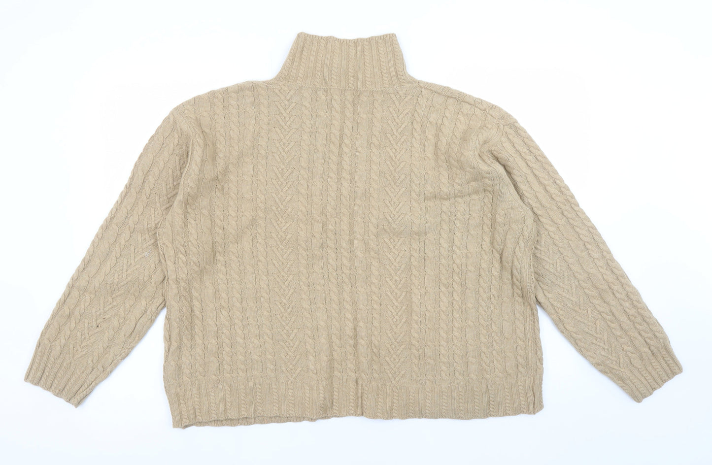 Marks and Spencer Womens Beige Cable-Knit Roll Neck Jumper L