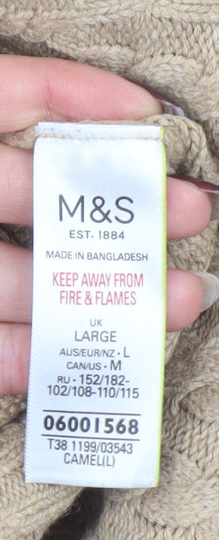 Marks and Spencer Womens Beige Cable-Knit Roll Neck Jumper L