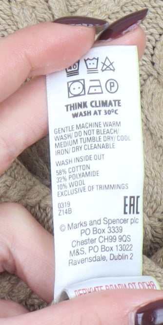 Marks and Spencer Womens Beige Cable-Knit Roll Neck Jumper L