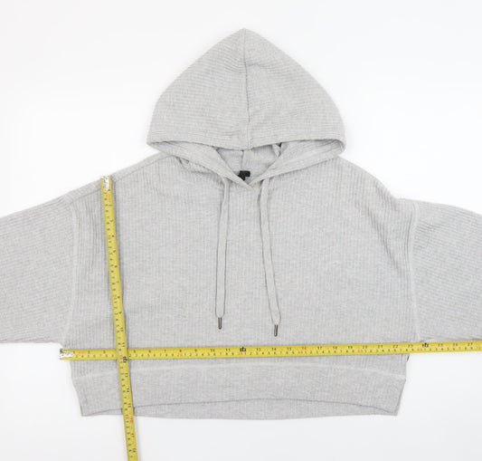 Cotton On Body Womens Grey Cropped Ribbed Hoodie Size L