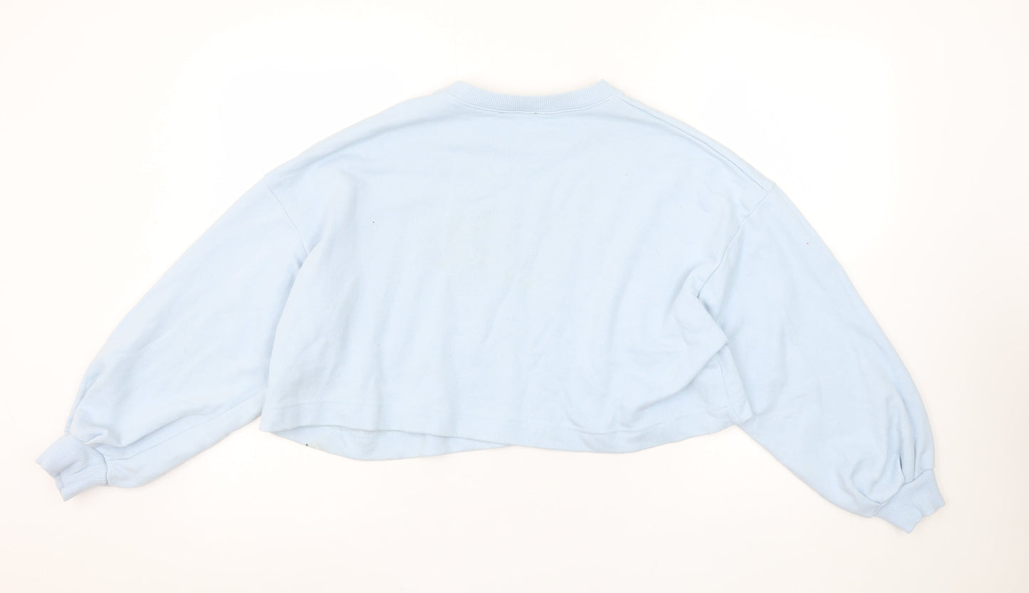 ZARA Women Blue Cropped Pullover Sweatshirt London Logo Size S