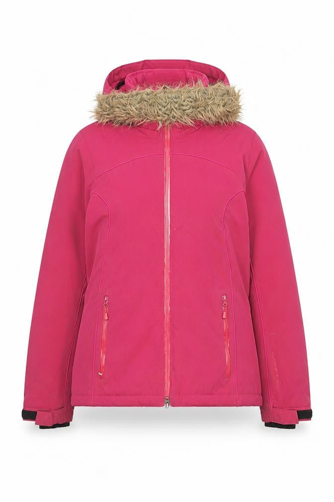 Crane Ski Pro Women's Pink Hooded Ski Jacket Size 12-14 Faux Fur Trim Waterproof