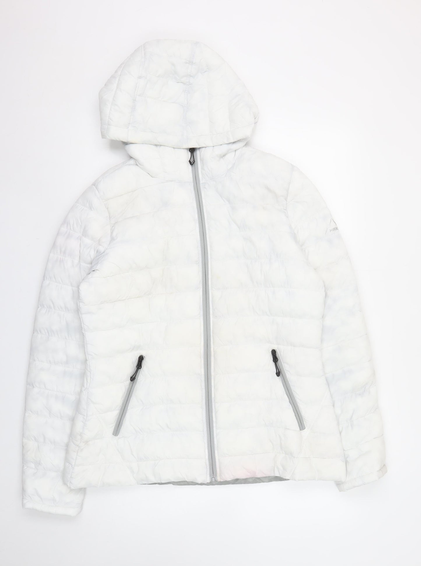 HFX Women’s White Hooded Puffer Jacket L Lightweight Quilted Winter Coat