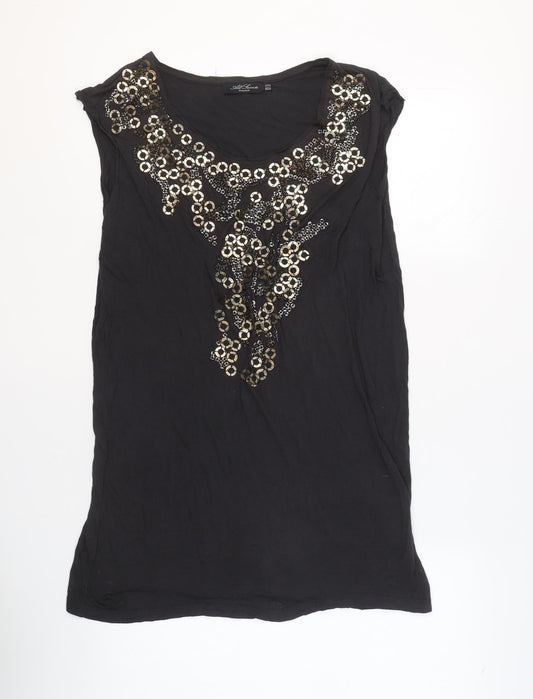 AllSaints Women's Black Sequin Tunic Top Size 14 Viscose Sleeveless