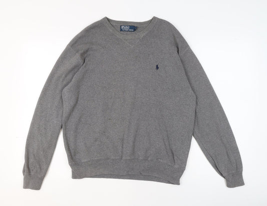 Ralph Lauren Men's Grey Cotton V-Neck Jumper M